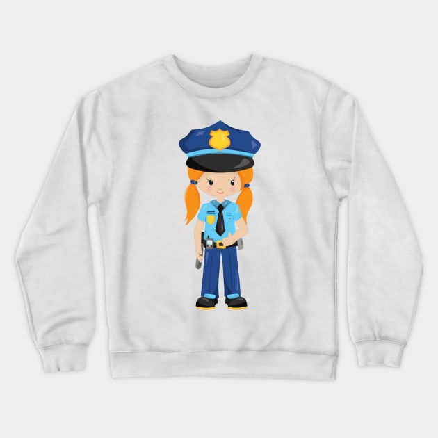 Police Girl, Police Officer, Cop, Orange Hair Crewneck Sweatshirt by Jelena Dunčević